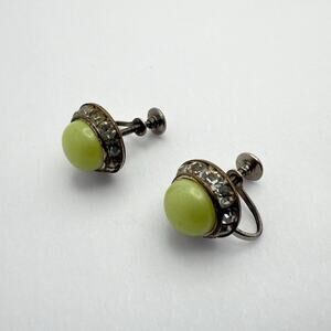 Vintage Art Deco Green Glass & Paste Screw-Back Earrings